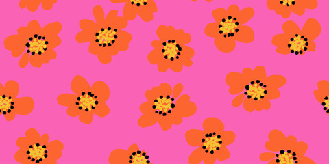 Hand drawn flowers, seamless patterns with floral for fabric, textiles, clothing, wrapping paper, cover, banner, interior decor, abstract backgrounds.