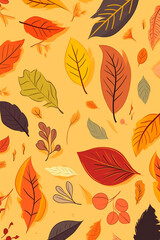Fototapeta na wymiar Ilustración de patrones de hojas de árboles caídas, colección de hojas de otoño estilo dibujo con colores pastel otoñales. Generative ai.