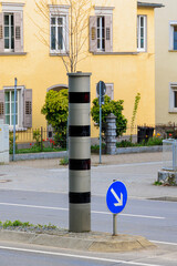 Stationary radar speed measuring device at an intersection in Ravensburg in Baden Würtemberg