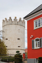 the fortified tower at the Hirschgraben in the old town of Ravensburg is a part of the city wall fortification Baden Würtemberg