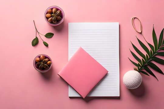 pink note card and blank paper isolated on palet pink background