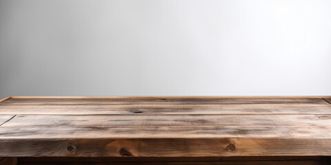 A blank empty wooden table top for product placement. Generative ai