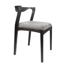 Modern Brown Comfortable Chair with Textile Seat and Wooden Legs on white background