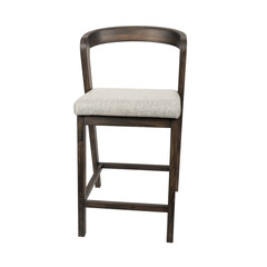 Modern Tall Bar Brown Comfortable Chair with Textile Seat and Wooden Legs on white background