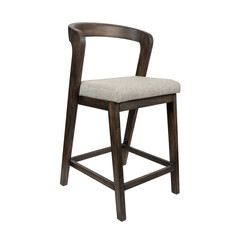 Modern Tall Bar Brown Comfortable Chair with Textile Seat and Wooden Legs on white background