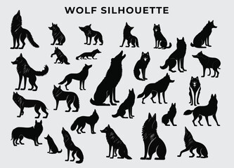 Wolf Silhouette Head Bundle.  Wolf silhouette outline Vector.Set of  Animal silhouette vector illustraion.Design element for mascot or T shirt .Design.