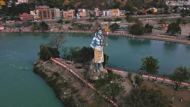 The biggest Lord Shiva statue in Haridwar, Uttarakhand, Near Har Ki Pauri (God's place). A famous ghat on the banks of the Ganges in Haridwar Kumbh Mela 2021 will be held in Haridwar.