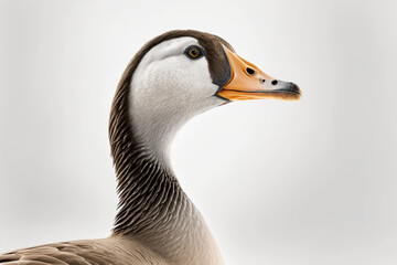 Portrait of a duck on a white background. Close up. created with generative AI