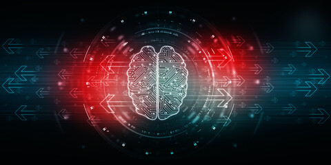 2d illustration Concept of thinking, background with brain, Abstract Artificial intelligence. Technology web background