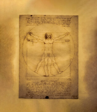 Vitruvian Man authentic drawing by Leonardo da Vinci in ink on paper