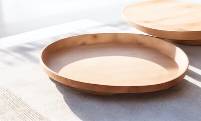 Two round wooden plate tray with grain on white table (Generative AI)
