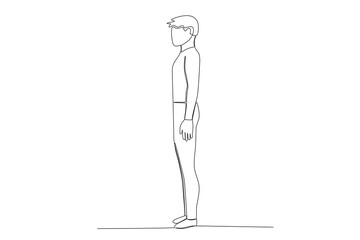 A man stands at a 90-degree angle. Angles one-line drawing