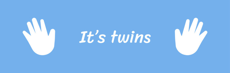 Baby footsteps of hand and leg. Newborn  twins.It's boy and girl. Twin icon. Heart frame shape.