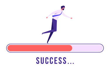 Businessman running on progress bar to reach the goal symbol for success, business success concept