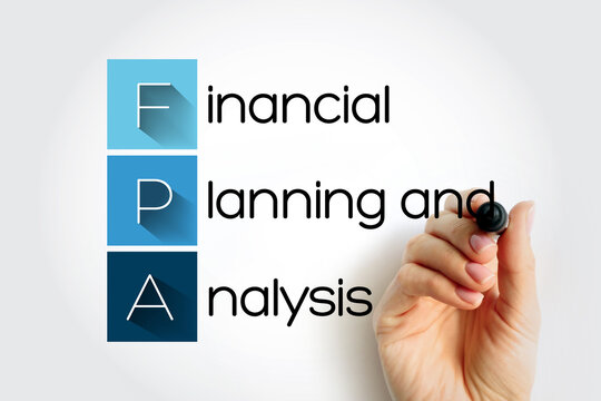 FPA Financial Planning and Analysis - set of four activities that support an organization's financial health, acronym text with marker