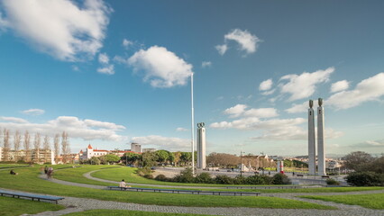 Obraz premium Park Eduardo VII timelapse hyperlapse panorama in Lisbon, Portugal, Europe.