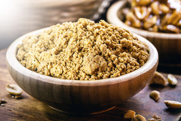 peanut flour, ground and dried peanuts used as a cooking ingredient, typical food of the June festivities