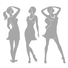 Fototapeta na wymiar Collection. Schumann's silhouette in style. The girl is slender and beautiful. Suitable for aesthetic decor, posters, stickers, logos. Vector illustration set.
