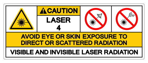 Caution Laser 4 Avoid Eye or Skin Exposure to Direct or Scattered Radiation Symbol Sign, Vector Illustration, Isolate On White Background Label .EPS10