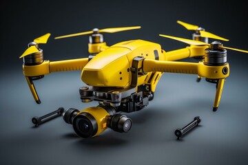 Large yellow drone triumphs on white background. Generative AI