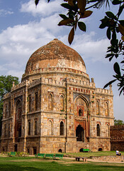 Rich stone Architecture of Mughal Period at Lodhi gardens in Delhi, ancient monuments with carvings
