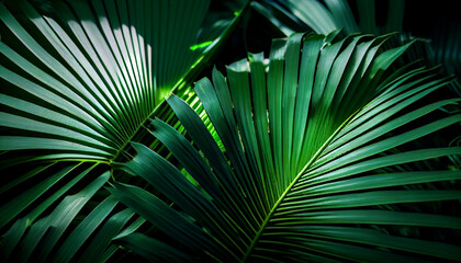 Fototapeta premium Closeup nature view of palm leaves background Ai generated image