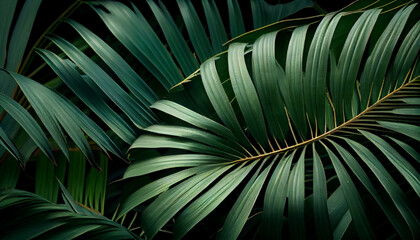 Obraz na płótnie Canvas Closeup nature view of palm leaves background Ai generated image