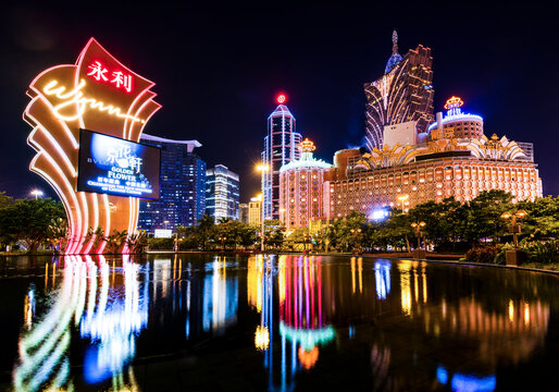 Macau- September 17, 2019: Night view of Macau (Macao). The Grand Lisboa is the tallest building in Macau (Macao) and the most distinctive part of its skyline