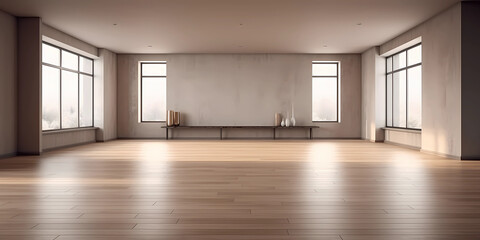 A Stylishly Empty Living Room with a Breathtaking View. Generative AI