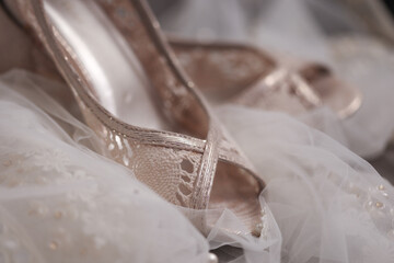 Closeup of fashionable bridal wedding shoes