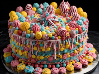 Fototapeta na wymiar A close up of happy birthday cake for party celebration rich creamy baked isolated
