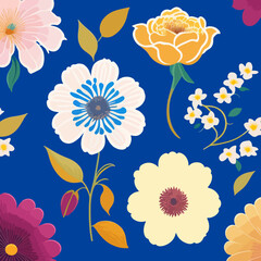 Fototapeta na wymiar Set of flat floral stickers on a blue background. Vector illustration for print 