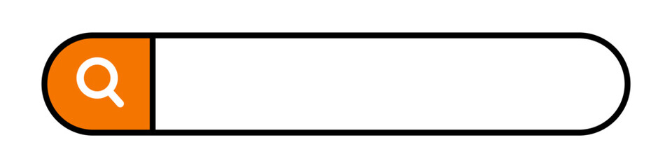 Search box with orange search button and search space. Vector.