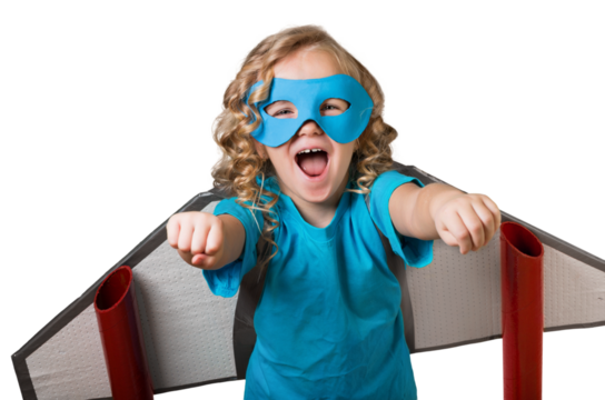 happy child girl playing dream of becoming a pilot