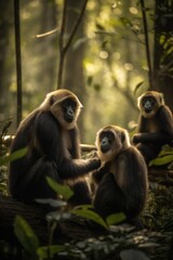 Fototapeta premium AI Generative - Discover the Hainan Gibbon Rare Primates of China is Tropical Forests
