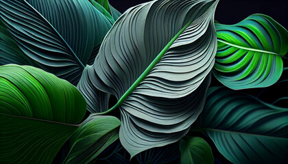 Leafs of Spathiphyllum cannifolium abstract green background Ai generated image