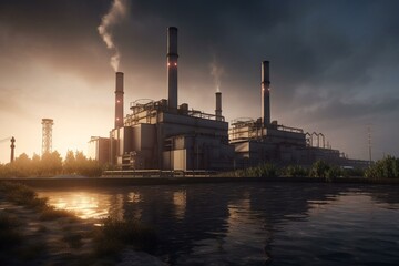 Fototapeta na wymiar Industrial power illustration of thermal power plants. Generative AI