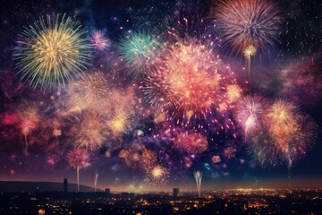 Fototapeta na wymiar Fireworks Celebration for New Year's Eve