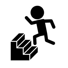 People running up stairs silhouette icon. Vector.