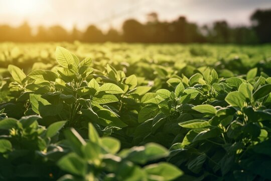 A lush green soybean field, emphasizing environmental consciousness. Generative AI