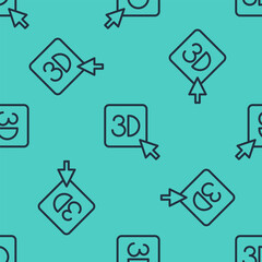 Black line 3D printer icon isolated seamless pattern on green background. 3d printing. Vector