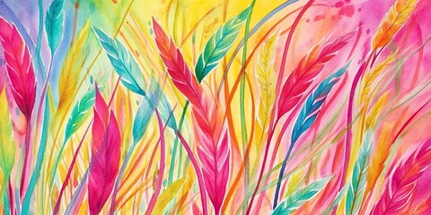 Fototapeta premium Watercolor painting of leafs, ferns, plants, flowers, generative ai