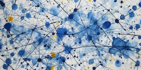 Connected lines and dots resembling a network, watercolor painting, generative ai