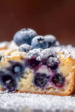 blueberry cake, bluberries pie, close-up illustration, Generative AI