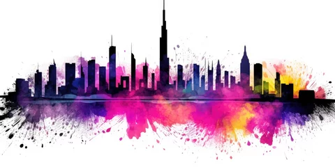 Papier Peint photo Lavable Peinture d aquarelle gratte-ciel Skyline, watercolor painting, generative ai