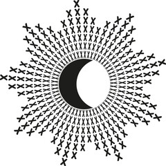 Knit bursting sun rays. Fireworks. Black line sun, moon, star illustration Doodle design element