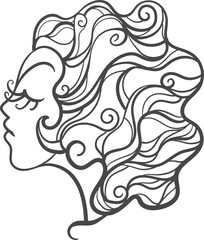 A woman's profile filled with beautiful lines. Vector illustration of a female profile