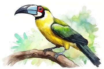 Obraz premium Colorful birds in nature, watercolor painting, generative ai