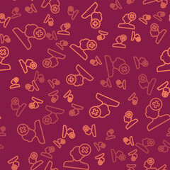 Brown line Solution to the problem in psychology icon isolated seamless pattern on red background. Therapy for mental health. Vector