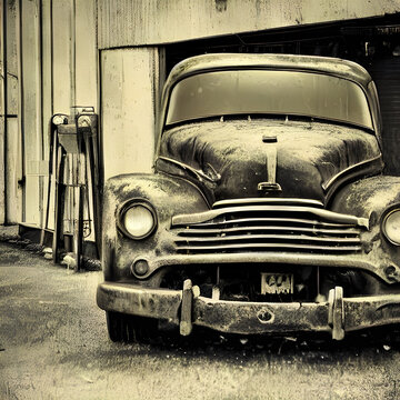 The vintage black and white car in the picture has a classic charm that captures the imagination of onlookers. Its sleek and stylish design.